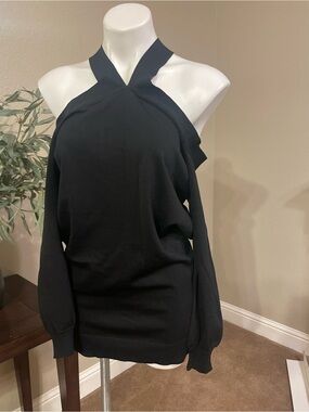 Inc Black Cold-Shoulder Halter Sweater